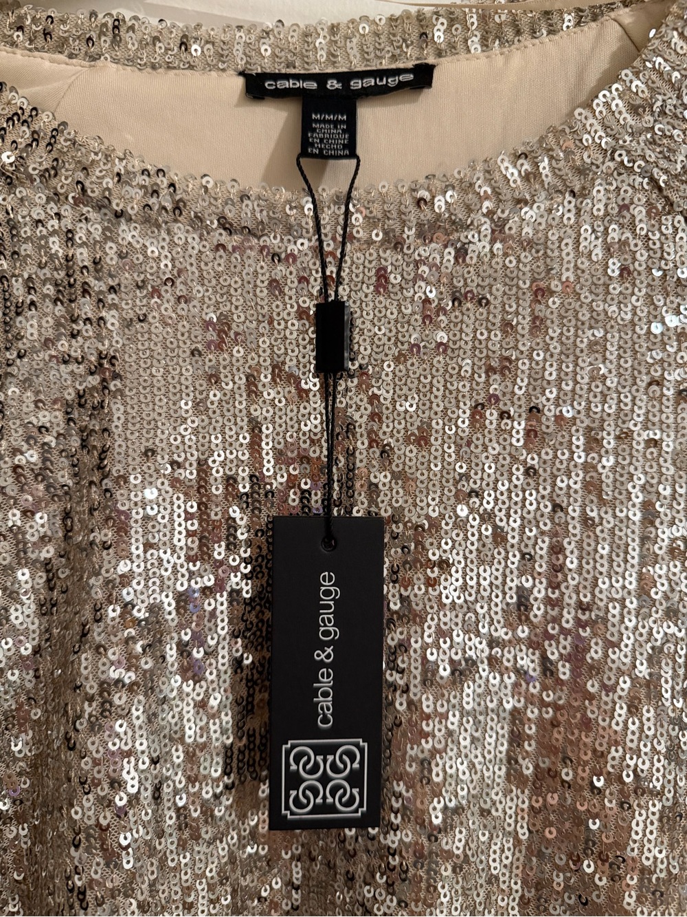 Cable & Gauge Champagne Silver Color Sequin Long-Sleeve Dress - Picture 2 of 4